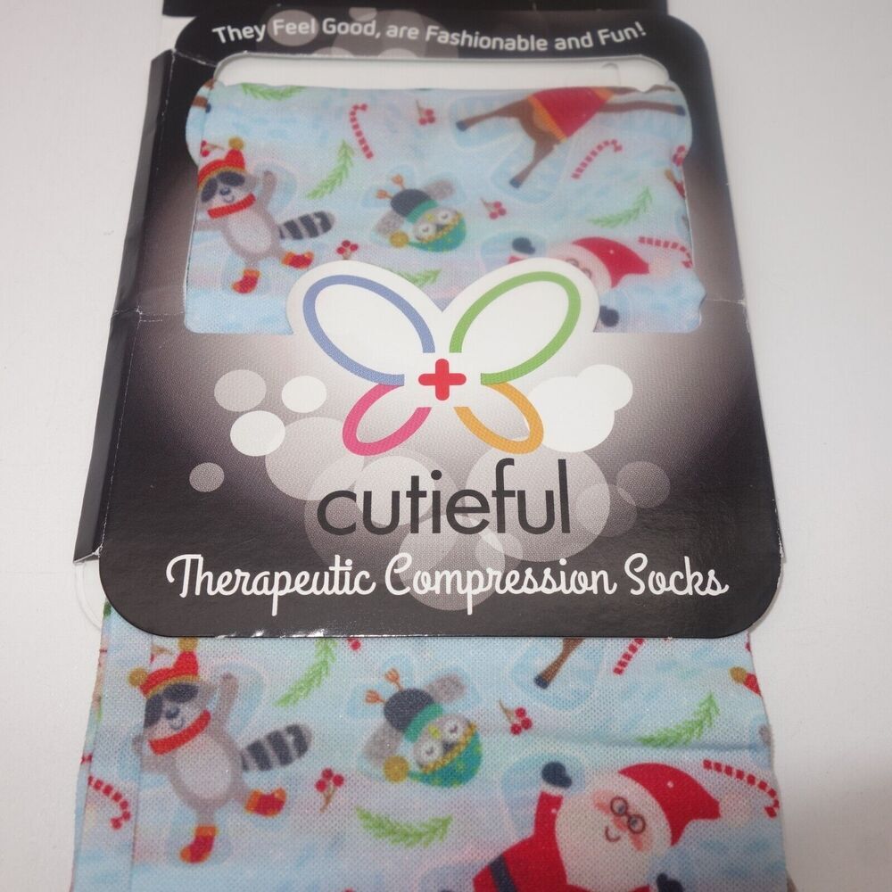 NEW Cutieful Therapeutic Compression Socks Fits Sizes 5-11 Christmas Snow Angels - Picture 4 of 6